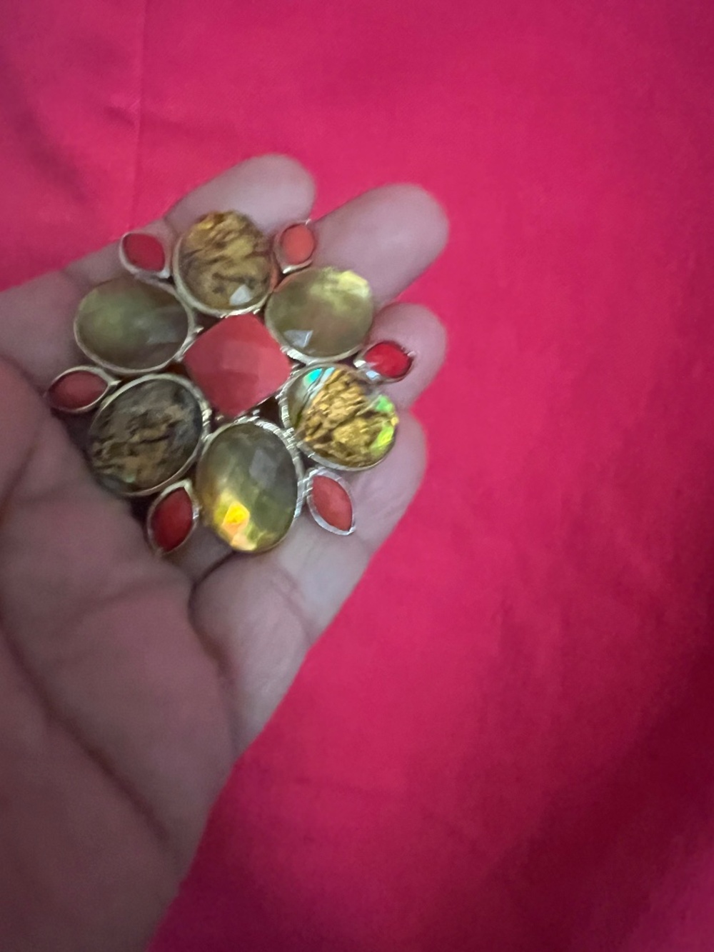 Vintage Liz Claiborne Coral and abilone brooch